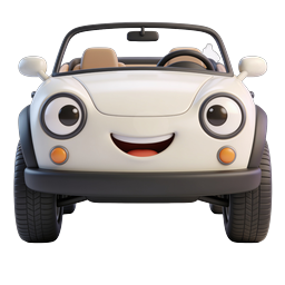 Cute Cartoon Car Icon - Friendly Convertible 3D Illustration