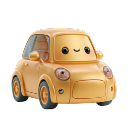 Cute Cartoon Car 3D Icon - Kawaii Style