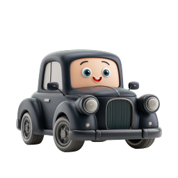 Cute Cartoon Car Icon - Friendly Vintage 3D Vehicle Character