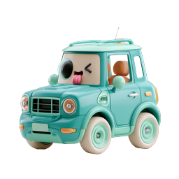 Cute Cartoon Car Icon - Playful 3D Vehicle Illustration