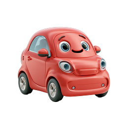Cute Cartoon Car Icon - 3D Red Vehicle Character