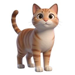 Cute Cartoon Cat 3D Render Icon - Orange Tabby Kitten