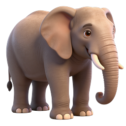 Ícone de elefante de desenho animado fofo - Personagem animal renderizado em 3D