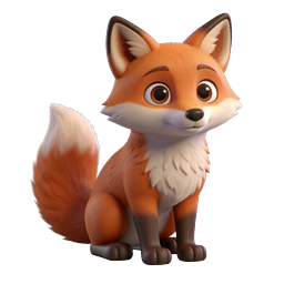 Cute Cartoon Fox 3D Character Icon - Adorable Animal