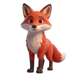 ไอคอนตัวละครสุนัขจิ้งจอกการ์ตูน 3D สุดน่ารัก - ดีไซน์สัตว์ป่าแสนซน