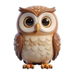 Cute Cartoon Owl 3D Icon - Adorable Bird Character