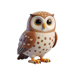 Cute Cartoon Owl Icon - 3D Clay Style Wildlife