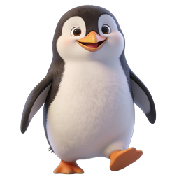 Ícone de Pinguim de Desenho Animado 3D Fofo - Pássaro Animado Adorável
