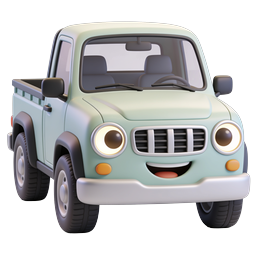 Cute Cartoon Pickup Truck Character Icon | 3D Render