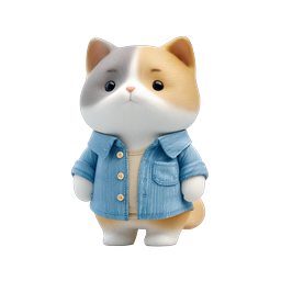 Cute 3D Cat in Denim Jacket - Adorable Kawaii Icon