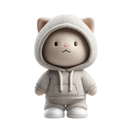 Cute Cat Character in Hoodie 3D Render Icon