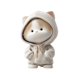 Cute Cat in Hoodie - Adorable 3D Pet Character Icon