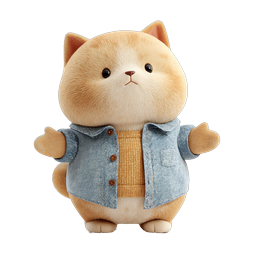 Cute Cat Plush Character in Denim Jacket Icon