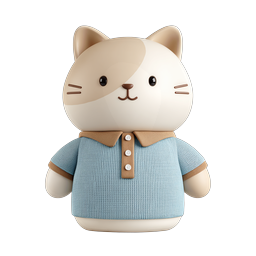 ไอคอน 3D แมวน่ารักในเสื้อสีฟ้า | มาสคอตสุดคิ้วท์