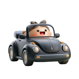 Cute Character Driving Classic Convertible Car Icon