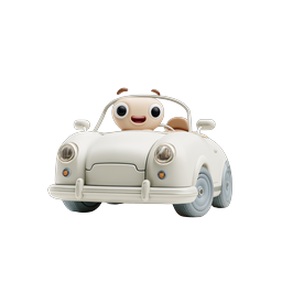 Cute Character Driving Vintage Convertible Car Icon