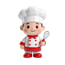 Cute 3D Chef Character with Whisk Icon