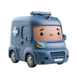 Cute Clay-Style Ambulance Character Icon - 3D Medical