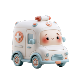 Cute Clay-Style Ambulance Icon - Medical 3D Character