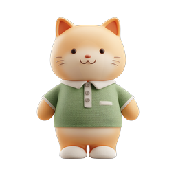 Niedliches Katzencharakter-Icon im Clay-Stil mit grünem Polohemd