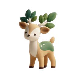 Cute Clay Deer Icon with Leaf Antlers - 3D Wildlife