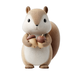 Cute Clay-Style Squirrel Holding Acorns Icon
