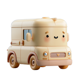 Adorable Kawaii Clay Van Character Icon - 3D Rendered