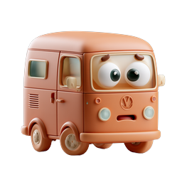 Icône de camionnette de dessin animé mignonne en style argile avec de grands yeux