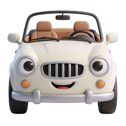 Cute Cartoon Convertible Car Icon - 3D Clay Style