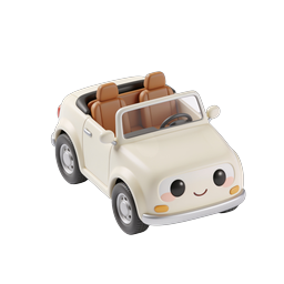 Cute Convertible Car Icon - Kawaii 3D Vehicle