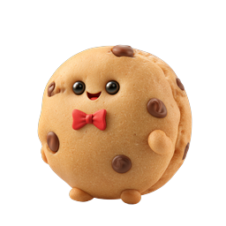 Cute Chocolate Chip Cookie Character Icon with Bow Tie