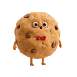 Cute Chocolate Chip Cookie Character Icon - 3D Rendered