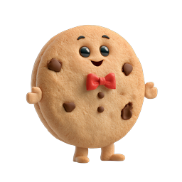 Cute Chocolate Chip Cookie Character Icon - 3D Render