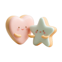 Cute Kawaii Cookie Characters - Heart & Star Icons