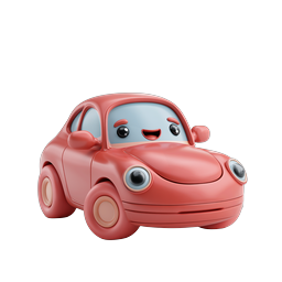 Cute Cartoon Car Character 3D Icon - Smiling Red Vehicle