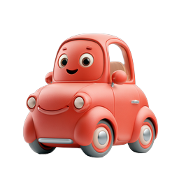 Cute Cartoon Car Icon - Friendly Red Vehicle 3D Illustration