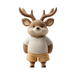 Cute 3D Deer Character Icon with Antlers and Sweater