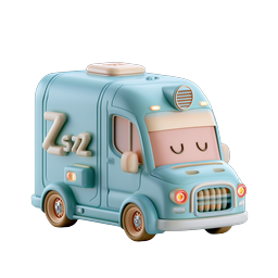 かわいいクレイスタイルの配送トラックアイコン - 3D パステルブルー