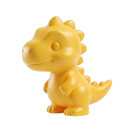 ไอคอน 3D ไดโนเสาร์สีเหลืองน่ารัก - ไดโนเสาร์การ์ตูนสไตล์ดินปั้น