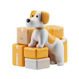 Cute Dog with Packages Icon for Pet Services