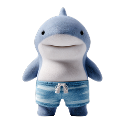 Cute Knitted Dolphin Mascot in Blue Swim Shorts