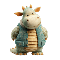 Cute Knitted Dragon Character 3D Icon