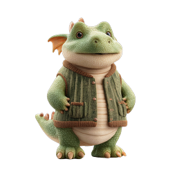 Simpatico personaggio drago verde in gilet lavorato a maglia - Icona 3D