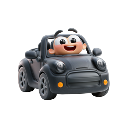 Icône de voiture décapotable avec conducteur de dessin animé mignon - Style argile 3D