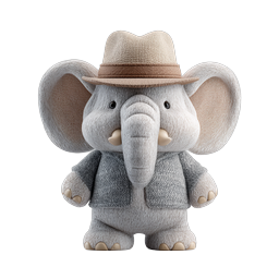 Cute Plush Elephant with Fedora Hat - Adorable Animal Icon