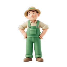 Cute 3D Farmer Character Icon - Cartoon Agriculture