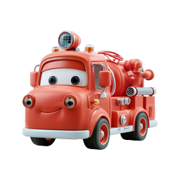Cute Cartoon Fire Truck Character Icon - 3D Illustrated