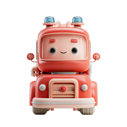 Cute Cartoon Fire Truck Character Icon - 3D Clay Style