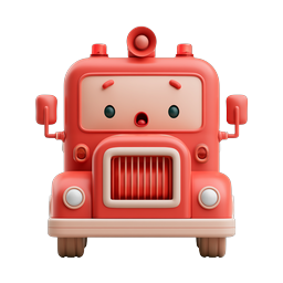 Cute Kawaii Fire Truck Icon - 3D Cartoon Emergency Vehicle