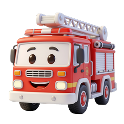 Cute Cartoon Fire Truck 3D Character Icon